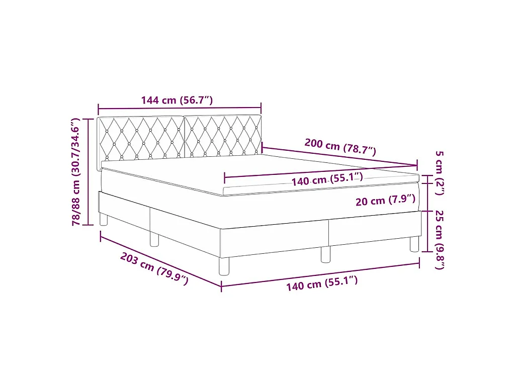 Cama tipo Box Spring Gris Claro 140 x 200 cm Terciopelo
