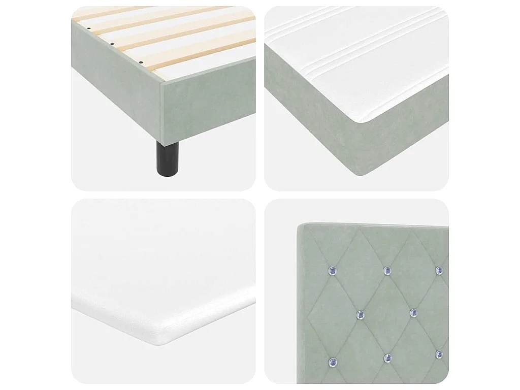 Cama tipo Box Spring Gris Claro 140 x 200 cm Terciopelo