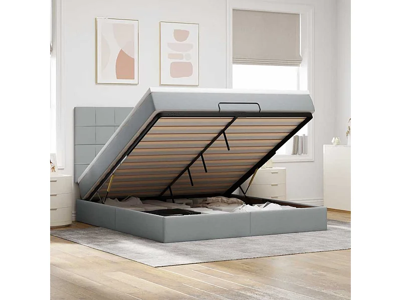 Ottoman-Bett mit Matratze Hellgrau 180x200 cm Stoff
