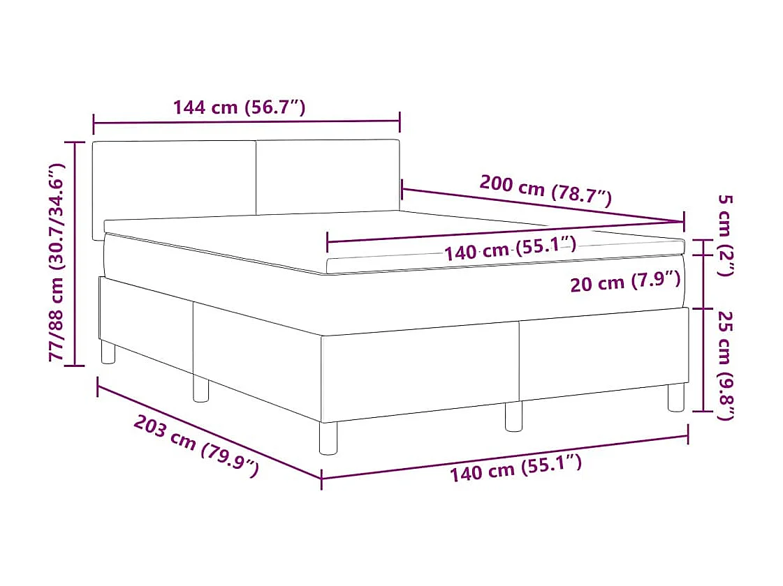 Lit à ressorts Manuel Gris clair et blanc 203 x 144 x 88 cm