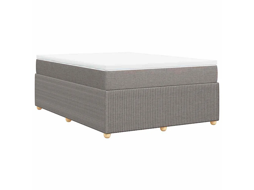 Cama box spring con colchón tela gris taupe 140x190 cm