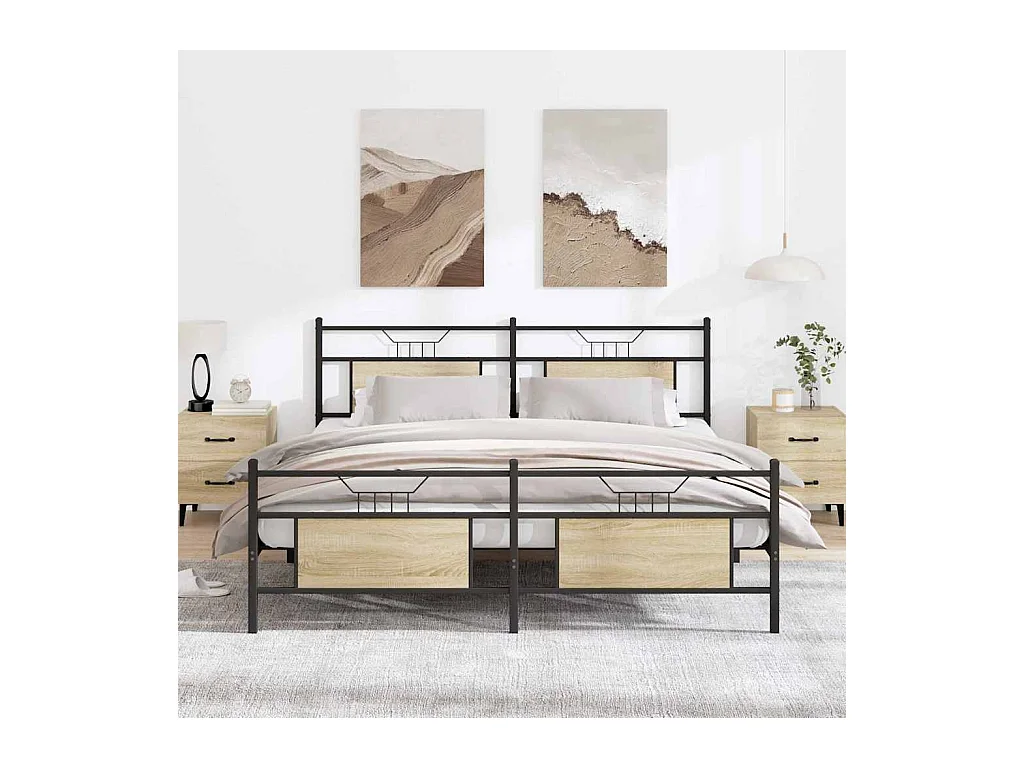 Cadre de lit en métal sans matelas chêne sonoma 180x200 cm