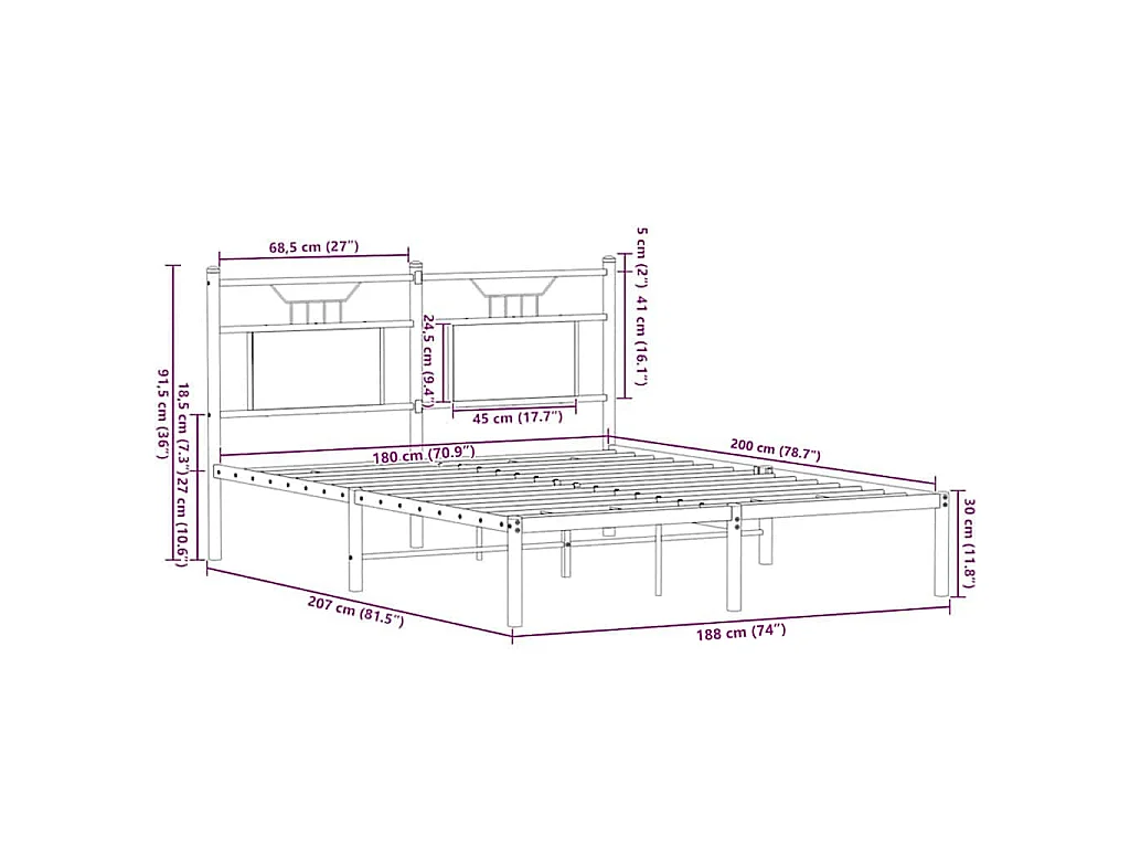 Cadre de lit en métal sans matelas chêne sonoma 180x200 cm