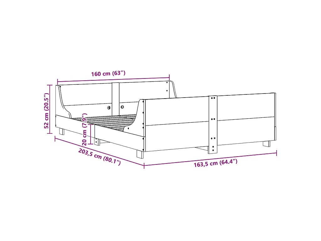 Cama sin colchón madera maciza de pino marrón cera 160x200 cm