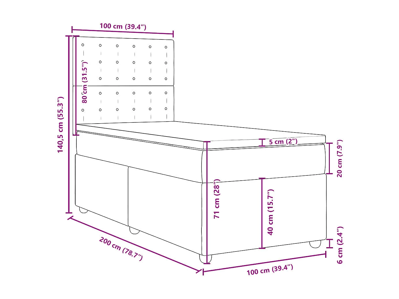 Boxspring met matras stof crèmekleurig 100x200 cm