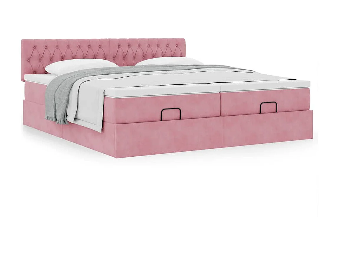 Cadre de lit ottoman avec matelas rose 180x200 cm velours
