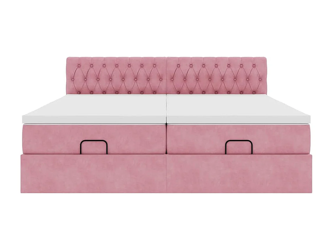 Cadre de lit ottoman avec matelas rose 180x200 cm velours