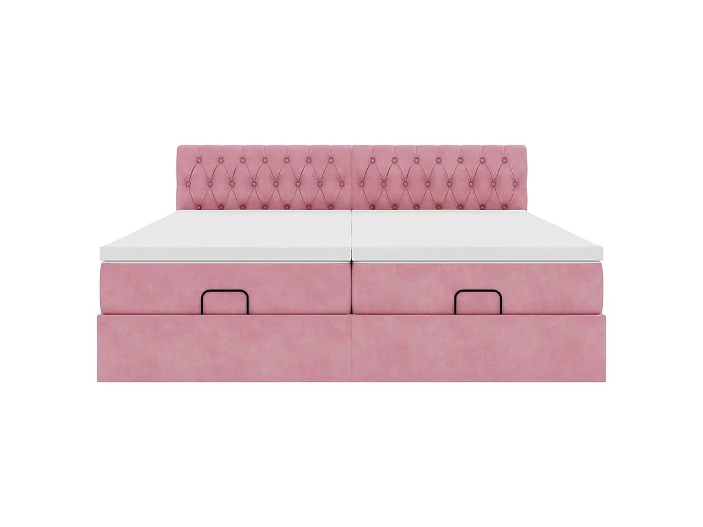 Struttura Letto Pouf con Materassi Rosa 180x200 cm Velluto
