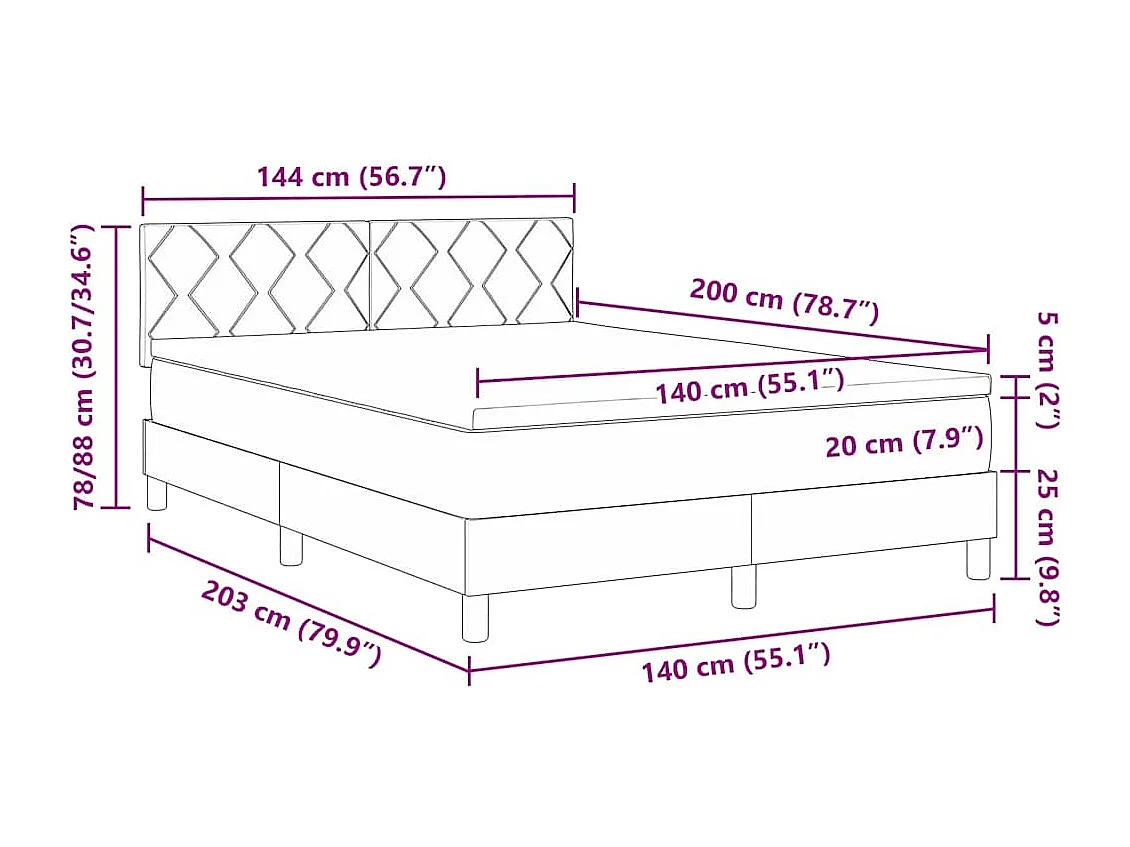Lit à ressorts avec matelas Marron foncé 140 x 200 cm tissu