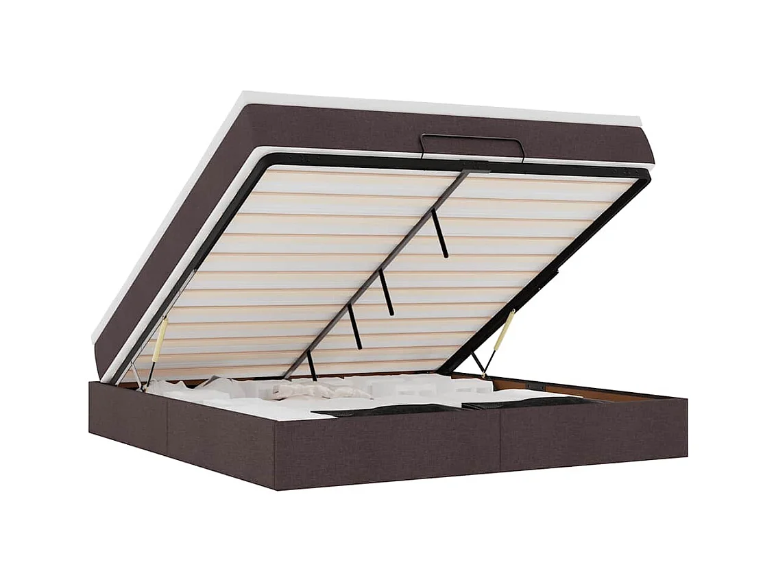 Cadre de lit ottoman avec matelas marron foncé 160x200 cm tissu