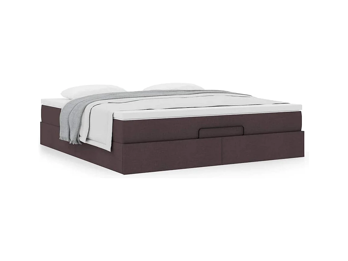 Cadre de lit ottoman avec matelas marron foncé 160x200 cm tissu