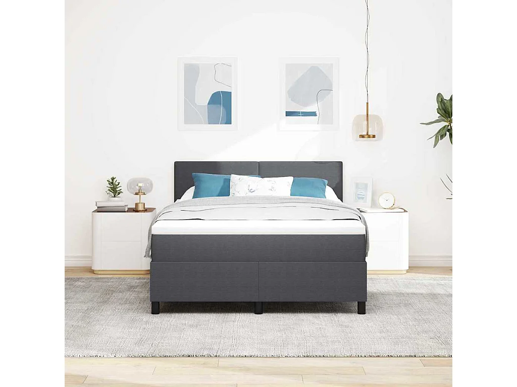 Letto a molle con testiera Grigio Scuro e Bianco 140 x 190 cm