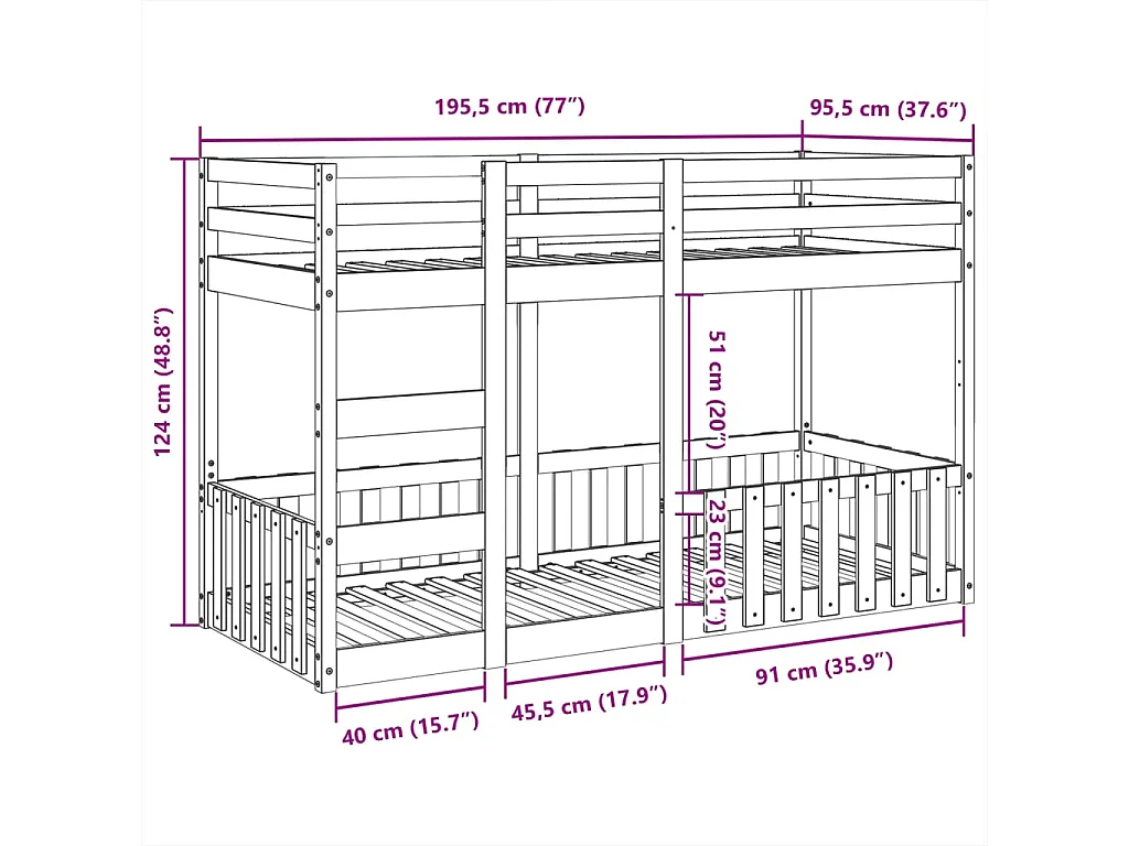 Stapelbed 90x190 cm massief grenenhout wit