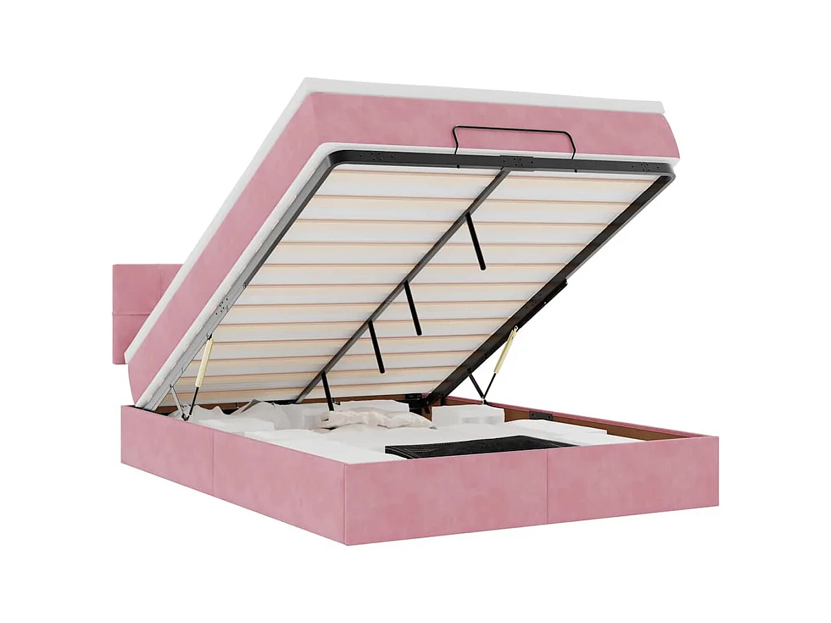 Cadre de lit ottoman avec matelas rose 140x200 cm velours