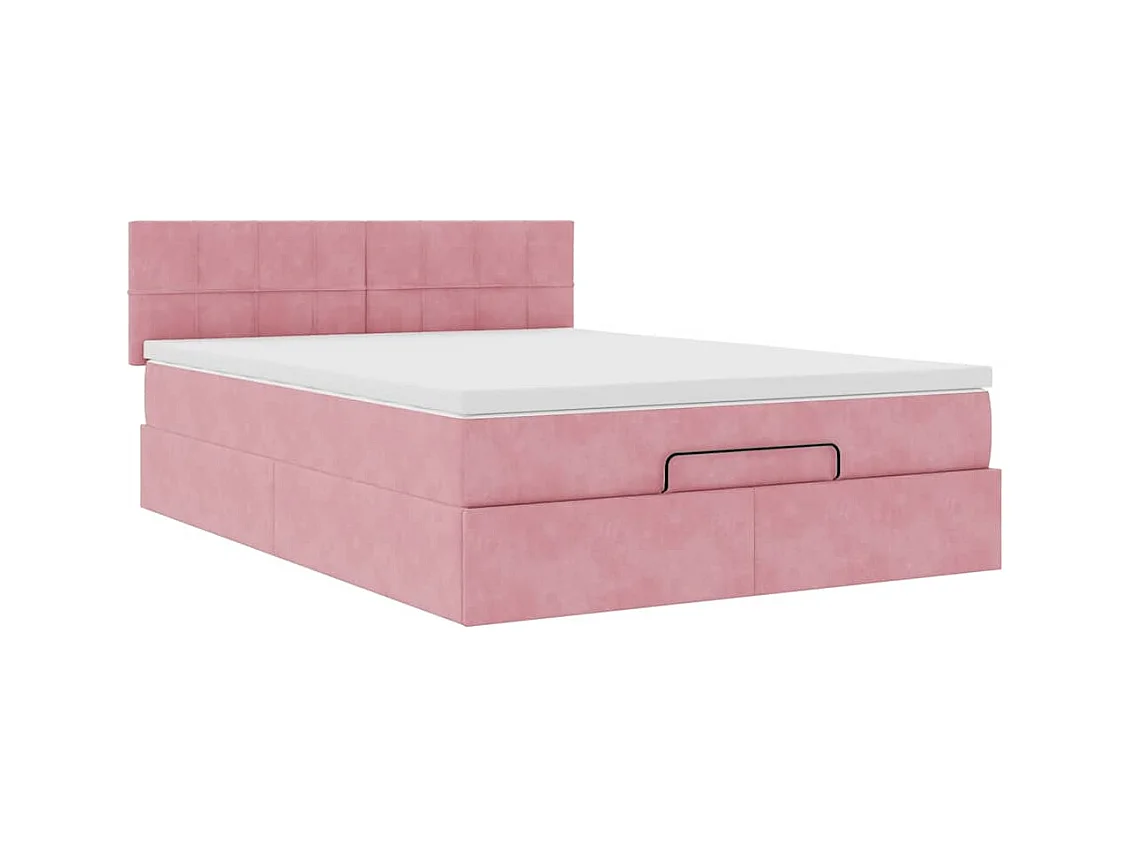 Cadre de lit ottoman avec matelas rose 140x200 cm velours