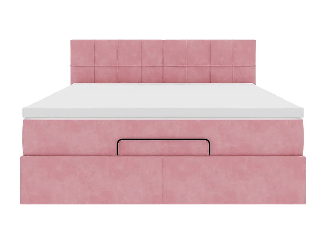 Cadre de lit ottoman avec matelas rose 140x200 cm velours