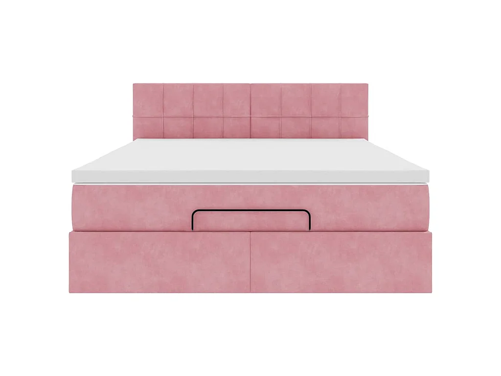 Estructura cama otomana colchón terciopelo rosa 140x200cm