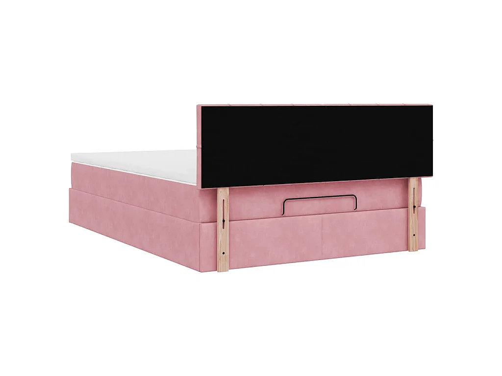 Estructura cama otomana colchón terciopelo rosa 140x200cm