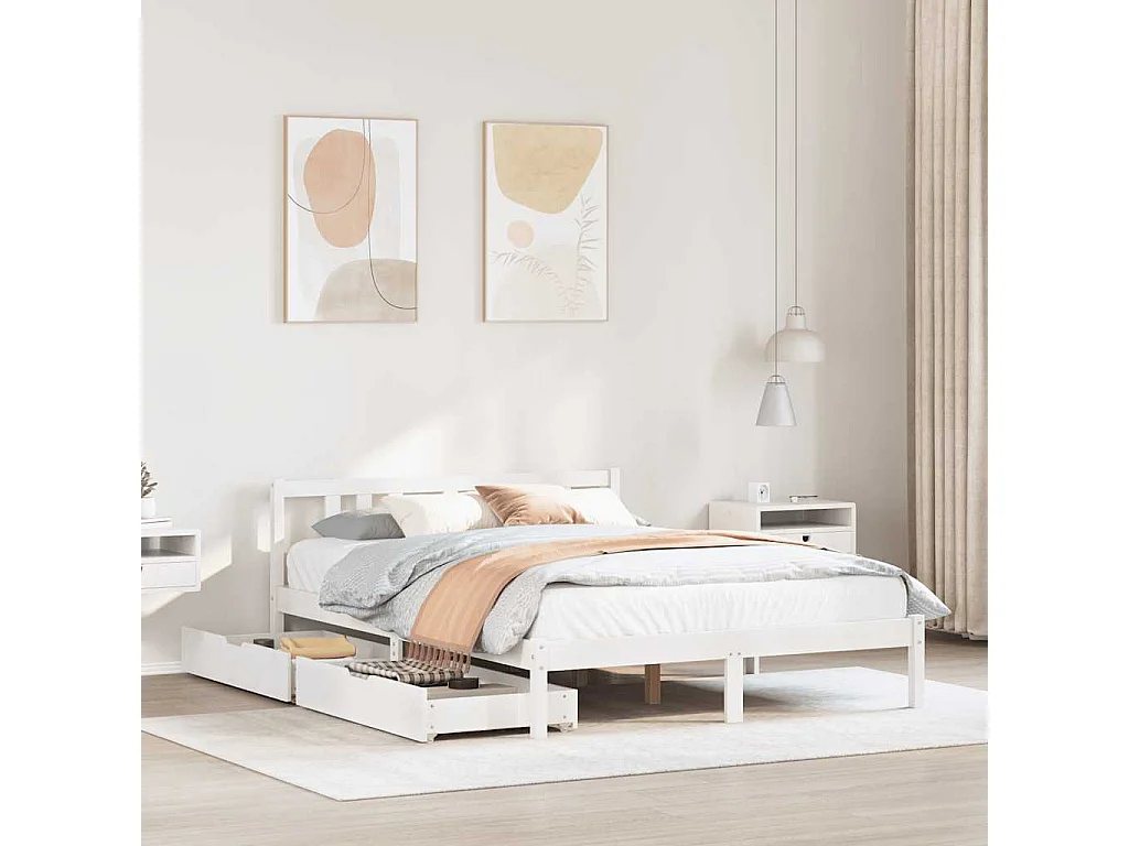 Cama sem colchão 140x200 cm madeira de pinho maciça branco