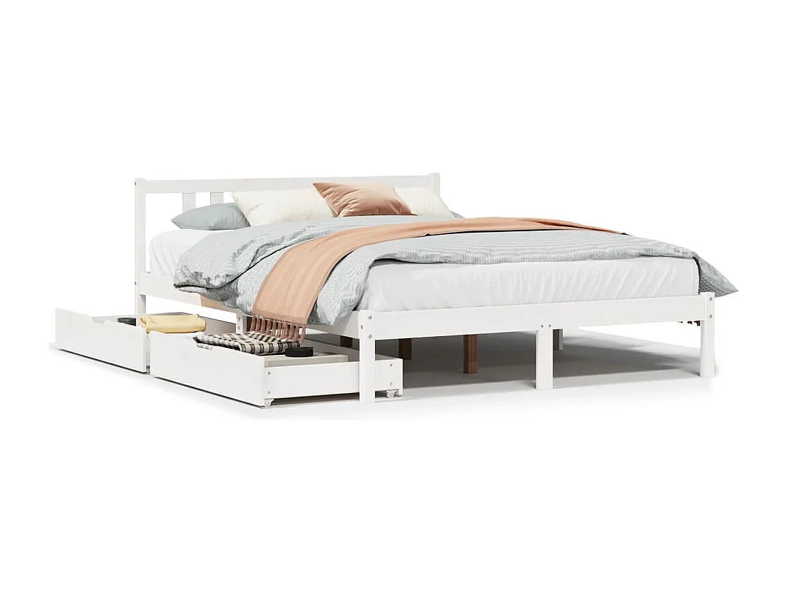 Cama sem colchão 140x200 cm madeira de pinho maciça branco