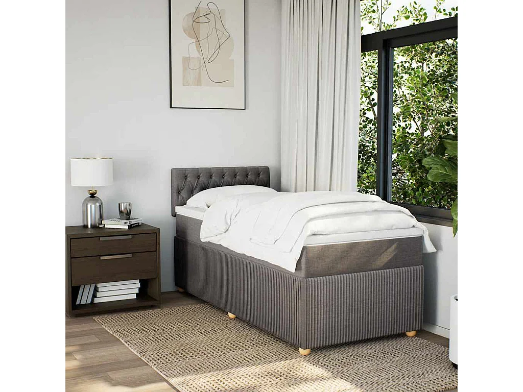 Cama box spring con colchón tela gris taupe 100x200 cm