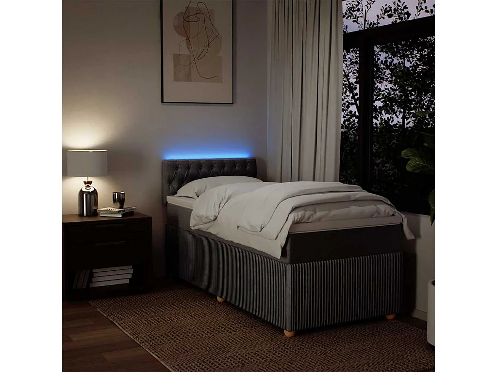 Cama box spring con colchón tela gris taupe 100x200 cm