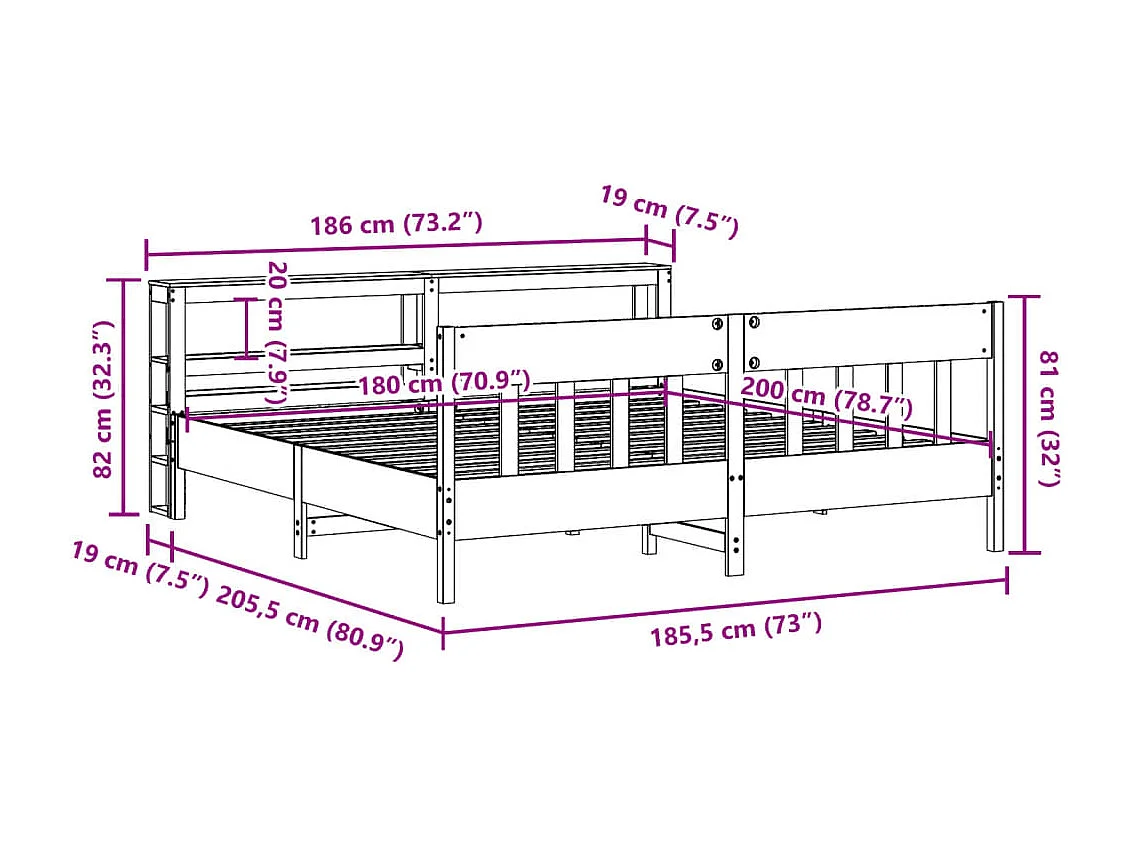 Cadre de lit sans matelas blanc 180x200 cm bois massif de pin