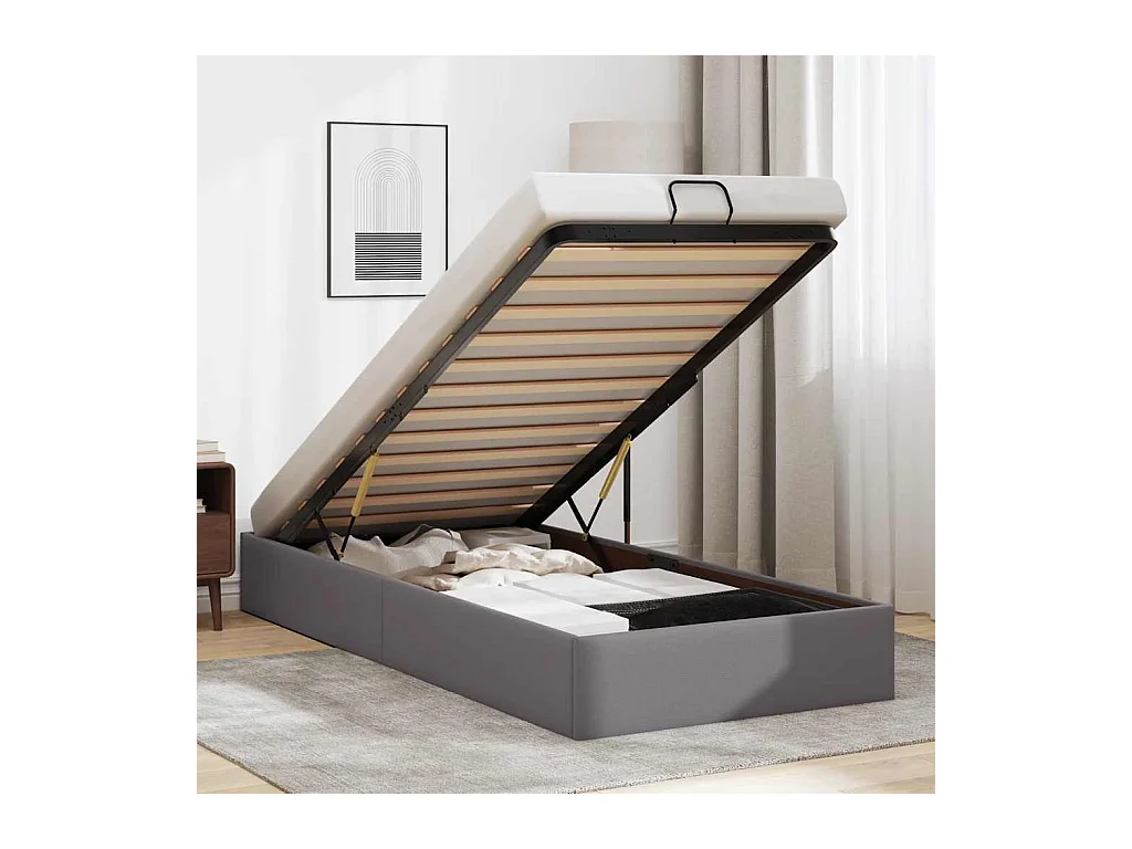 Ottoman-Bett ohne Matratze Grau 100x200 cm Kunstleder