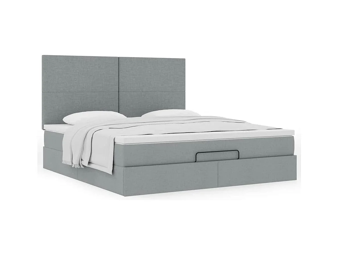 Cadre de lit ottoman et matelas gris clair 180x200 cm tissu