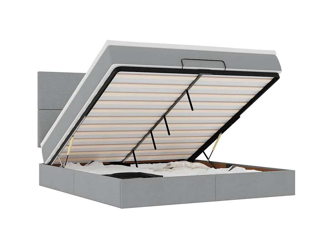 Cadre de lit ottoman et matelas gris clair 180x200 cm tissu