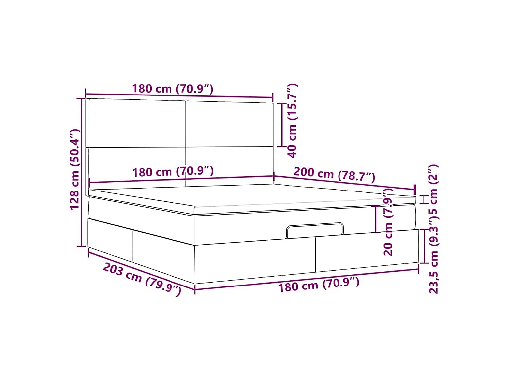 Ottoman-Bett mit Matratze Hellgrau 180x200 cm Stoff