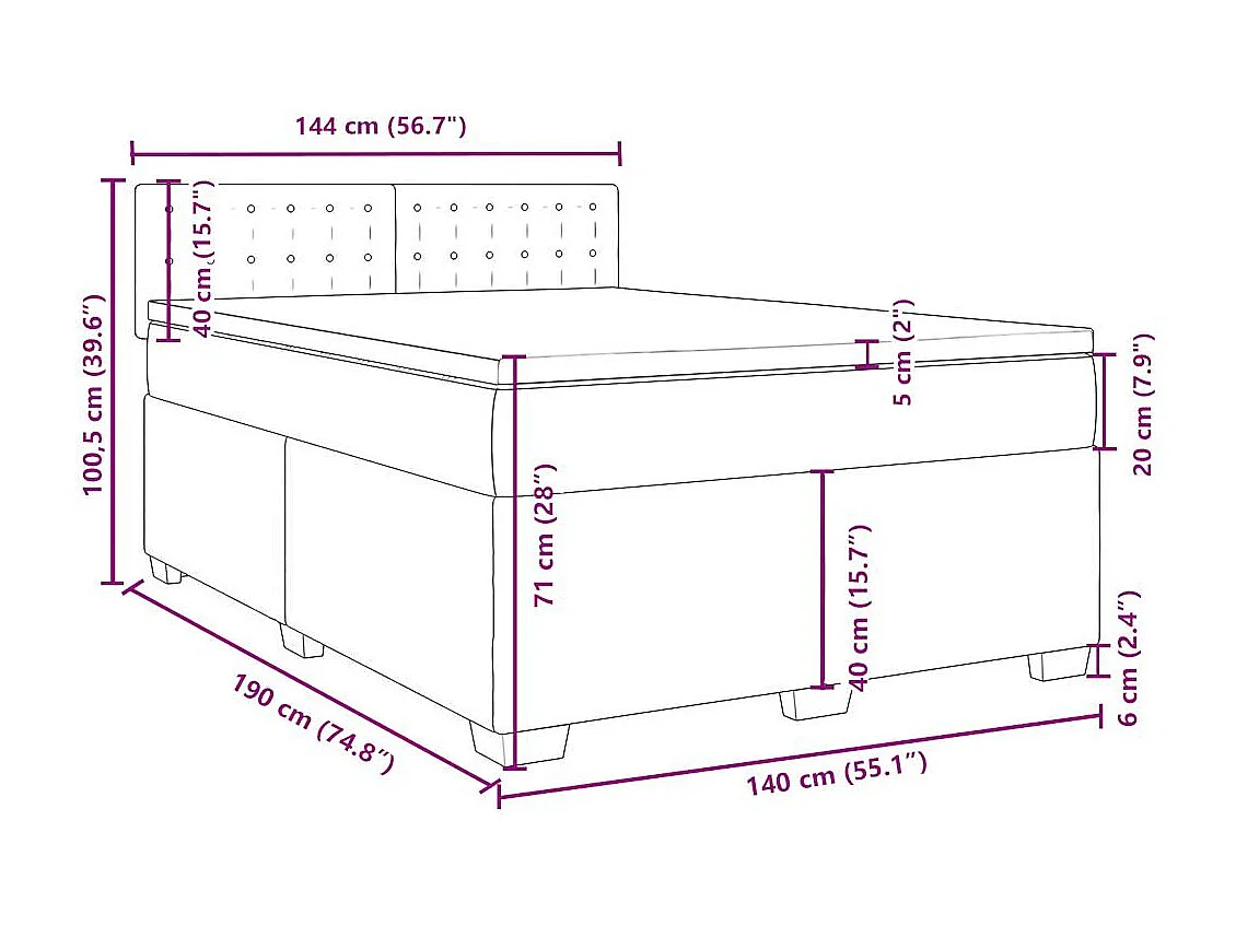 Boxspringbett mit Matratze Grau 140x190 cm Kunstleder