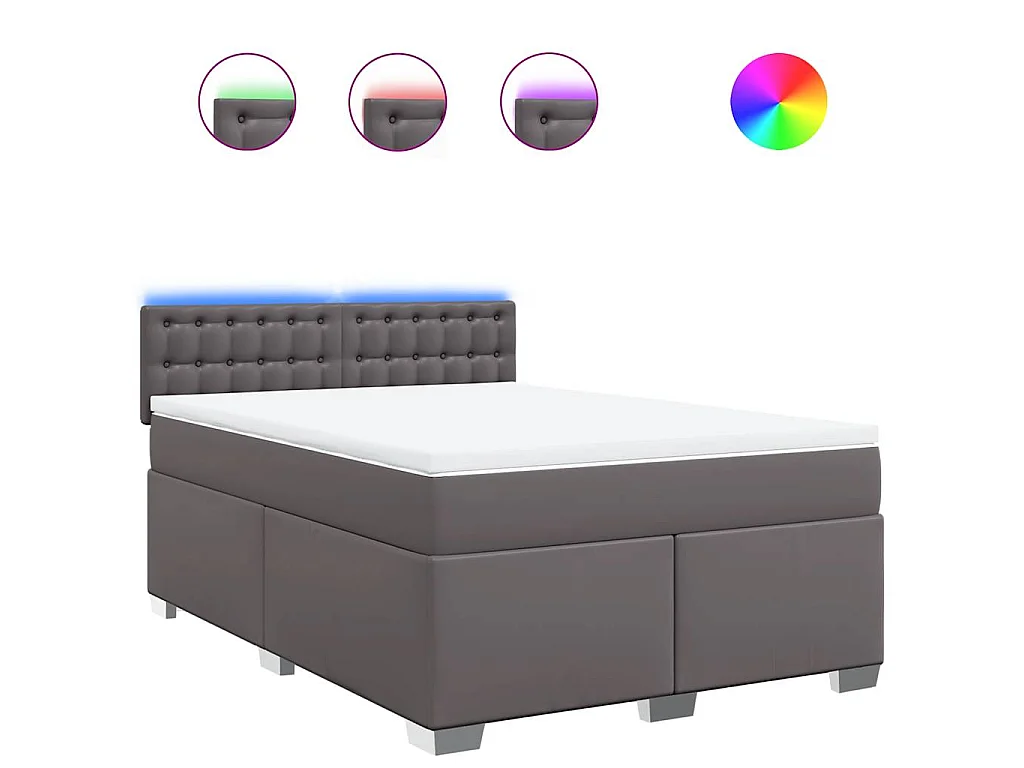 Boxspringbett mit Matratze Grau 140x190 cm Kunstleder
