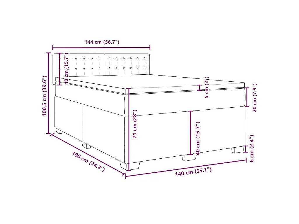Boxspringbett mit Matratze Grau 140x190 cm Kunstleder