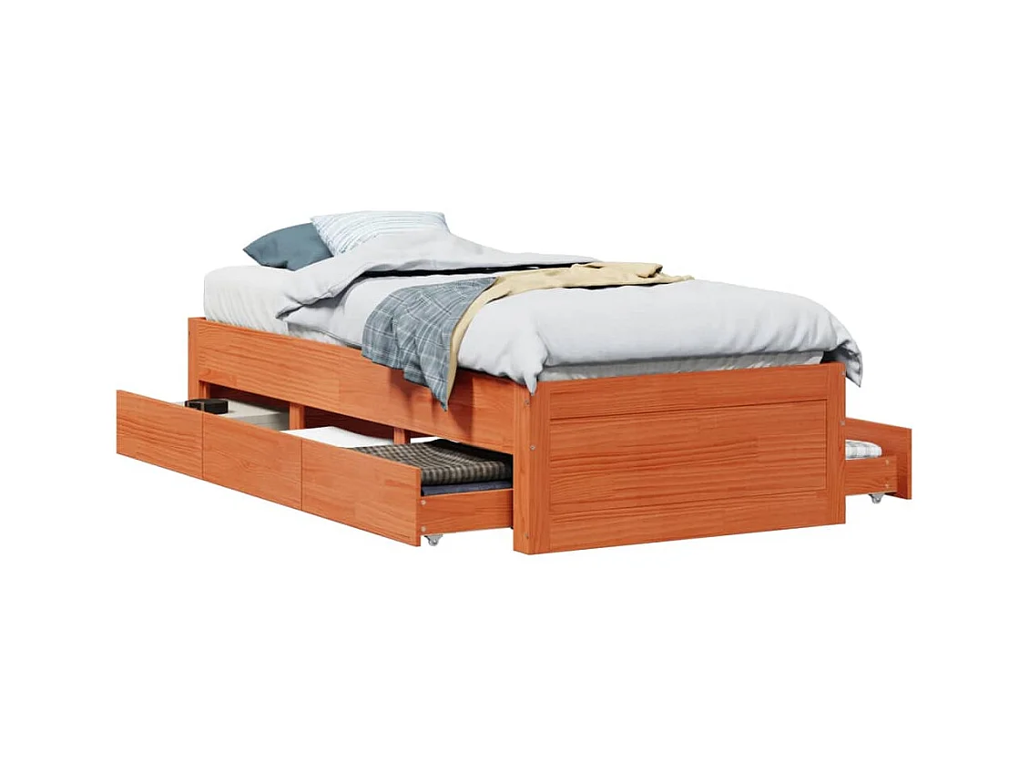 Cadre de lit sans matelas avec tiroirs 100x200 cm bois de pin