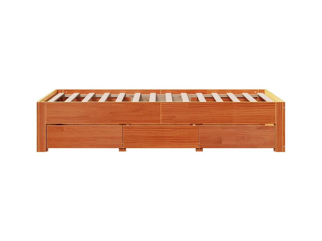 Massivholzbett ohne Matratze mit Schubladen Braun 100x200 cm