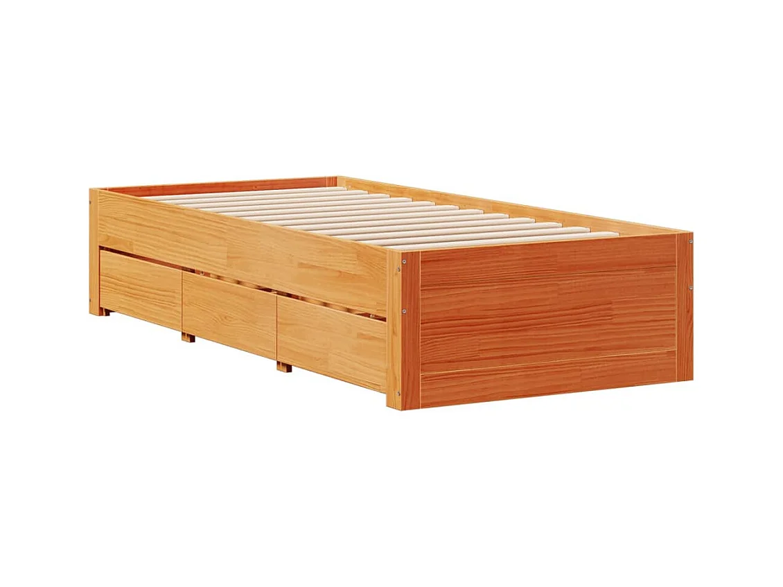 Massivholzbett ohne Matratze mit Schubladen Braun 100x200 cm
