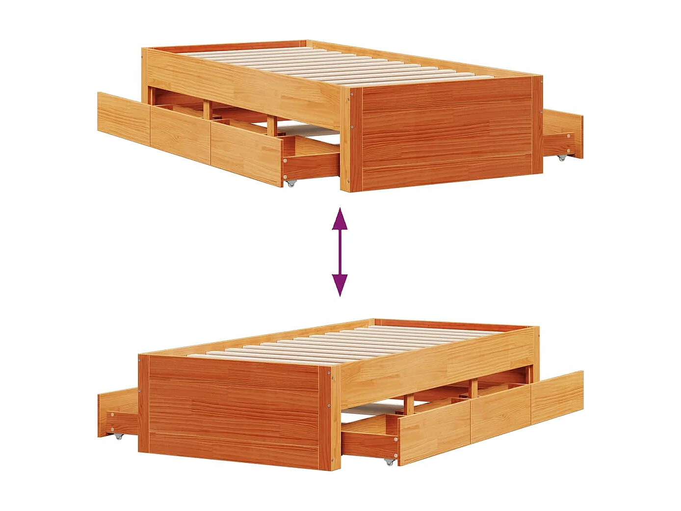 Cadre de lit sans matelas avec tiroirs 100x200 cm bois de pin