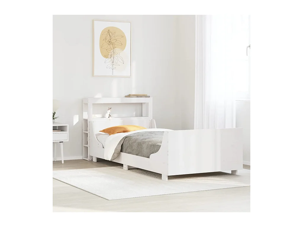 Letto senza Materasso Bianco 90x190 cm in Legno Massello Pino