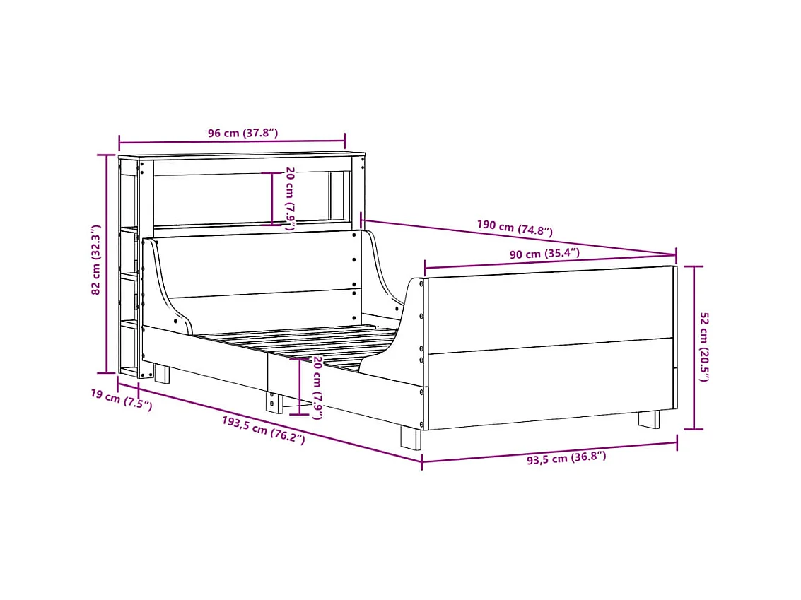 Letto senza Materasso Bianco 90x190 cm in Legno Massello Pino