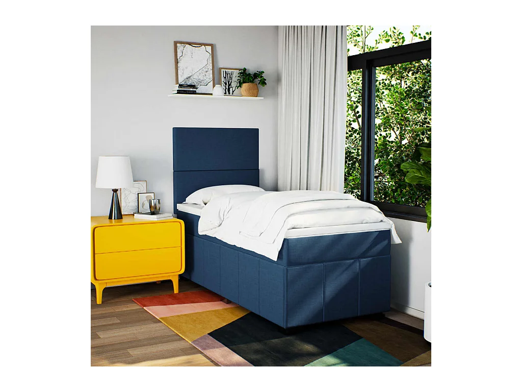 Boxspringbett mit Matratze Blau 90x200 cm Stoff