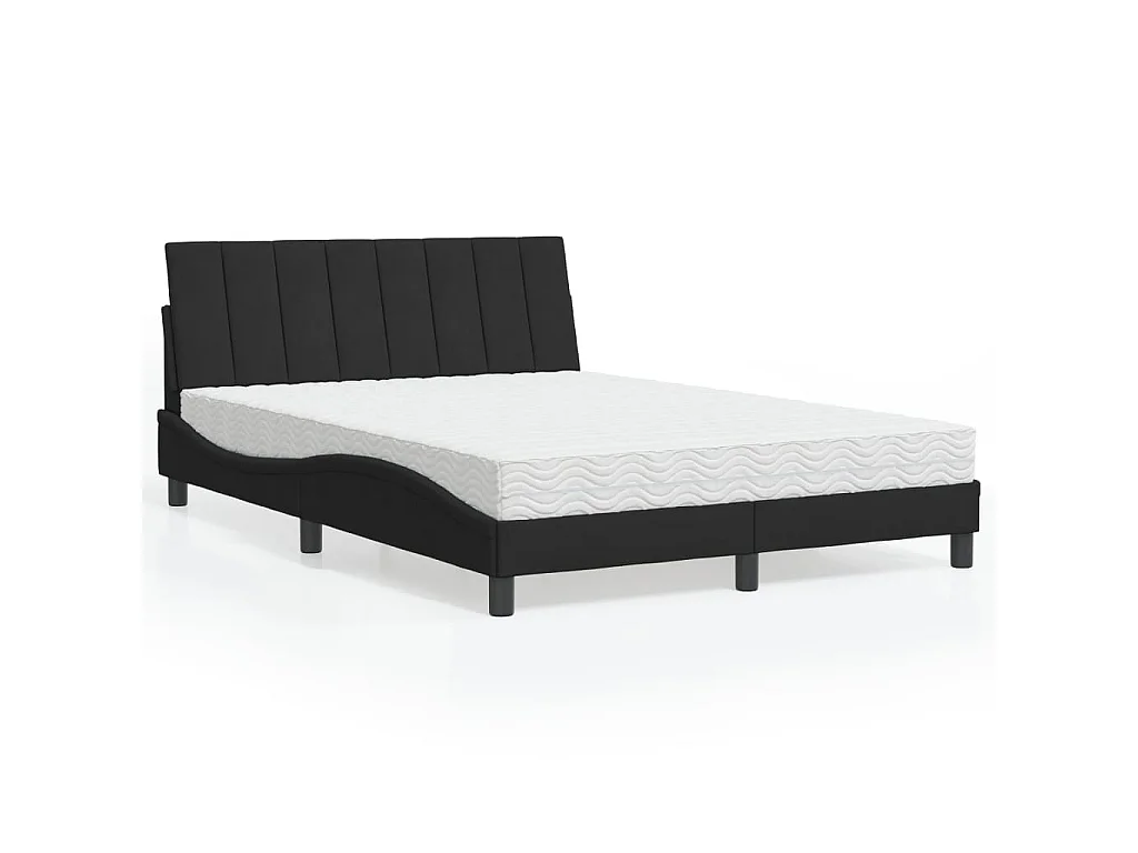 Bed met matras "Hanko" fluweel zwart 140x200 cm