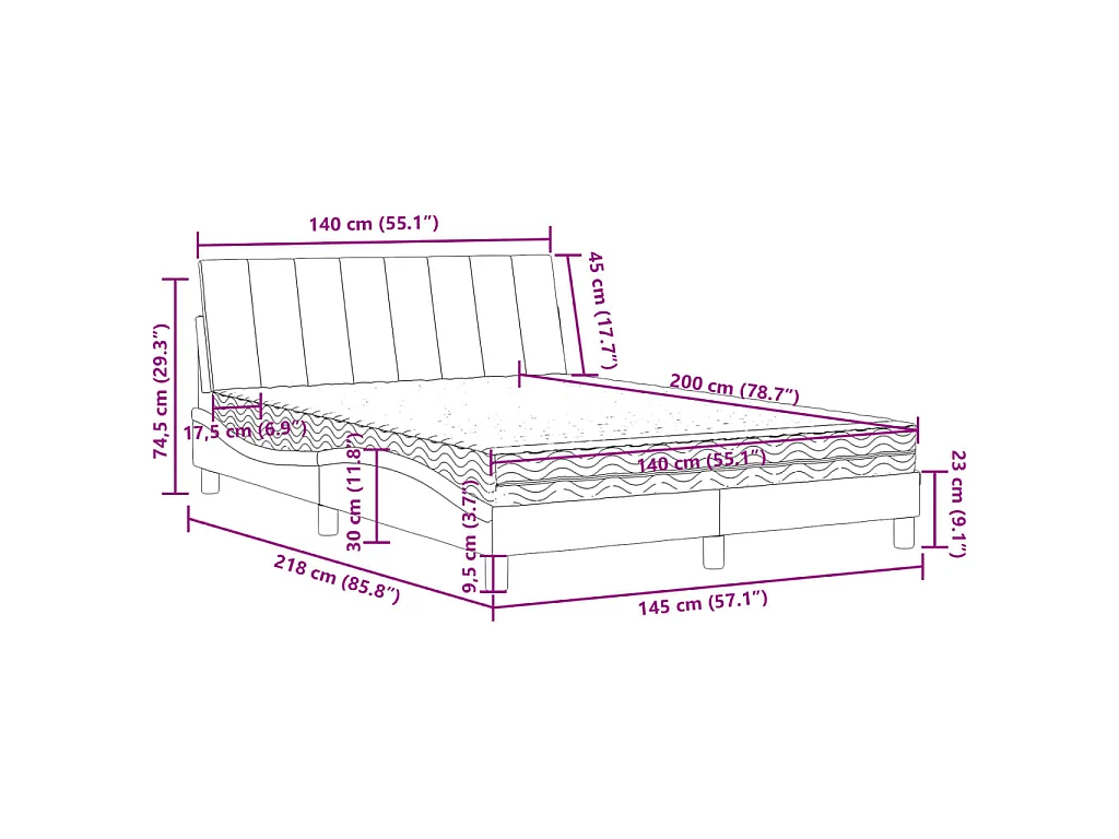 Bed met matras "Hanko" fluweel zwart 140x200 cm