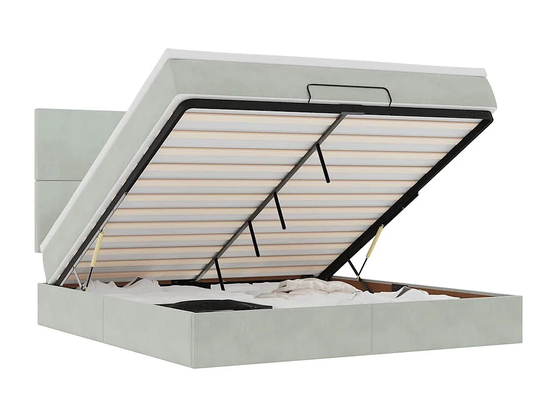 Cadre de lit ottoman et matelas gris clair 160x200cm velours