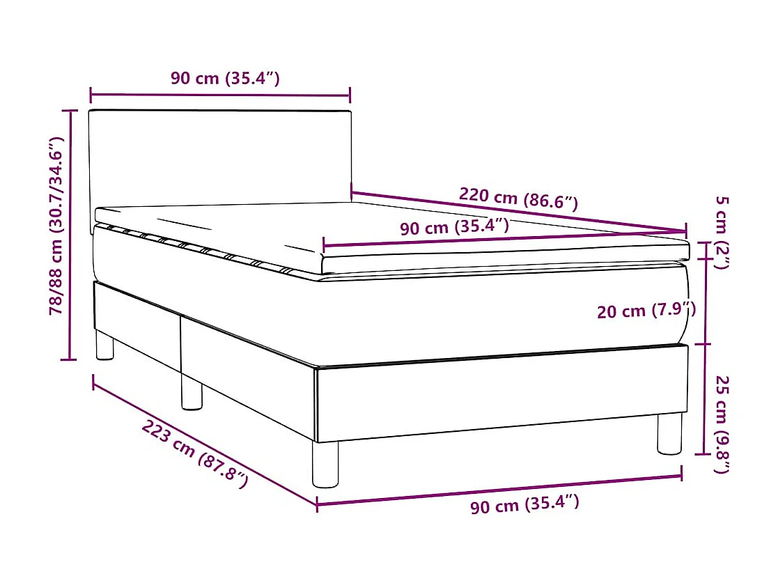 Sommier à lattes de lit avec matelas rose 90x220 cm velours