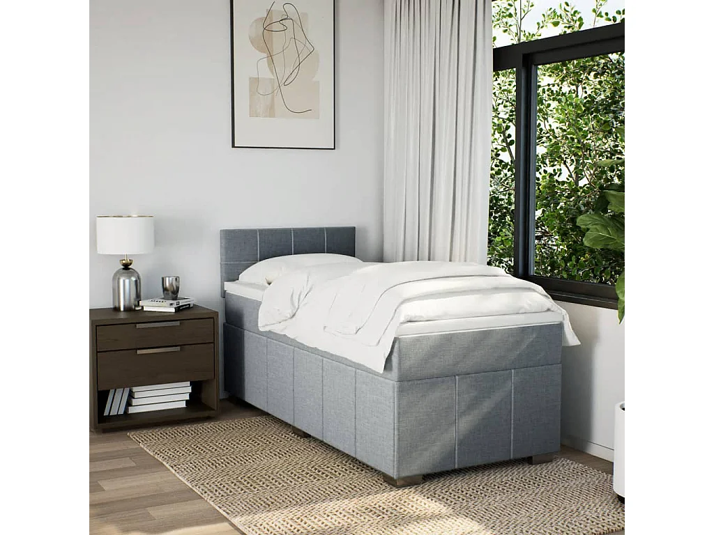 Cama com molas/colchão 90x200 cm tecido cinza-claro