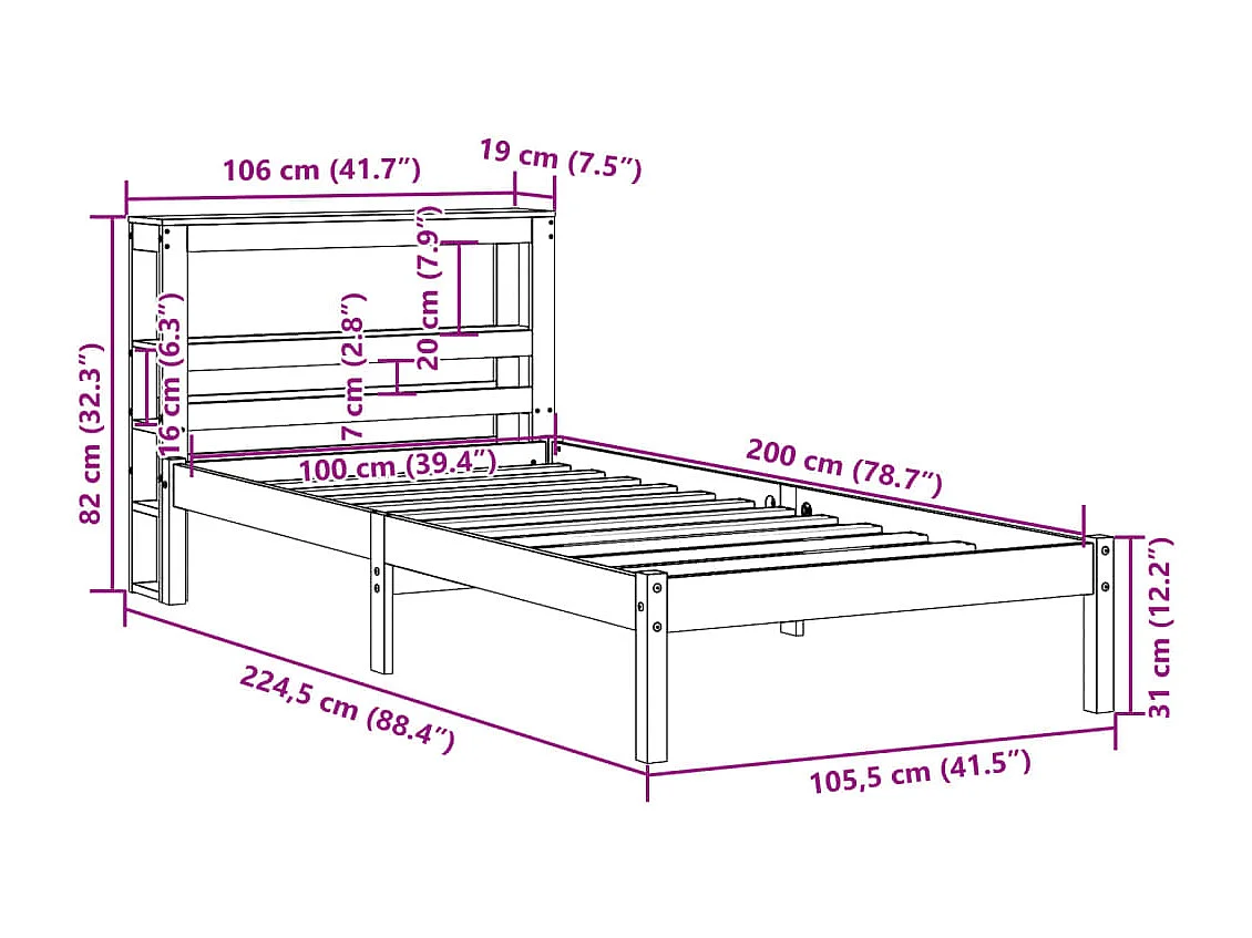 Estructura de cama sin colchón madera maciza de pino 100x200 cm