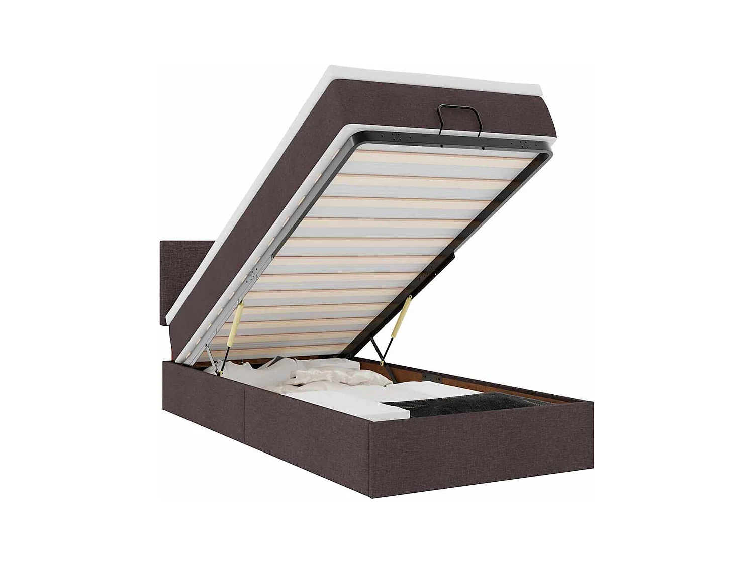 Ottomane Bett mit Matratze & LEDs Dunkelbraun 90x200 cm Stoff