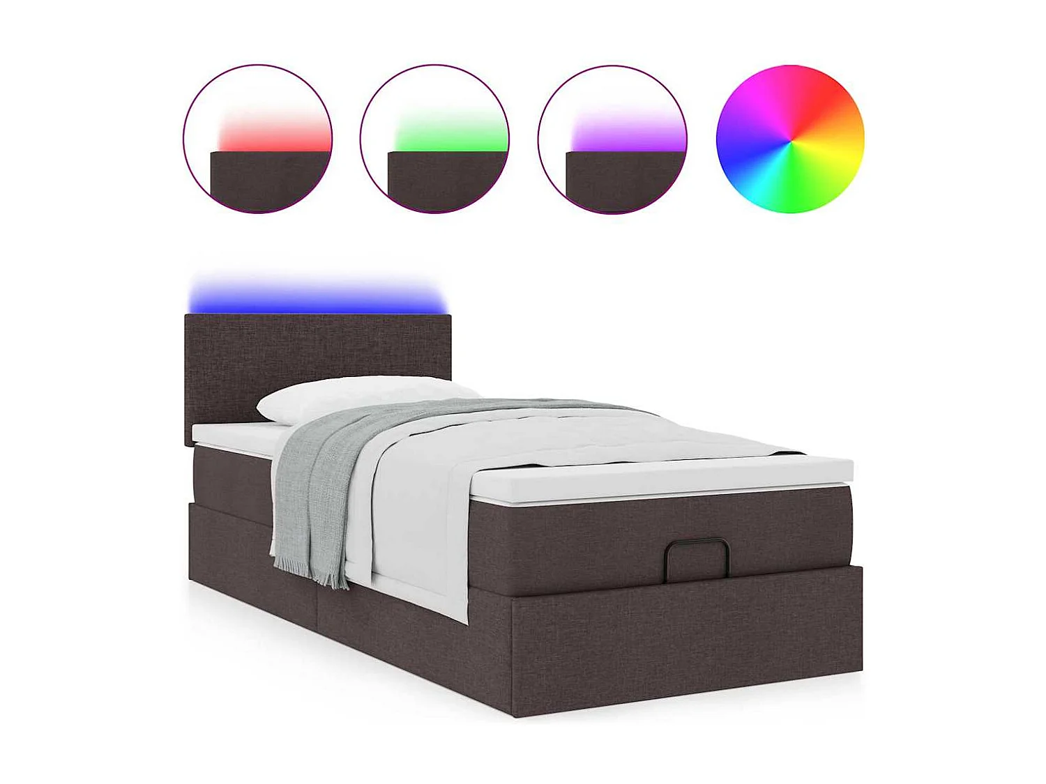 Lit ottoman avec matelas et LED marron foncé 90x200 cm tissu