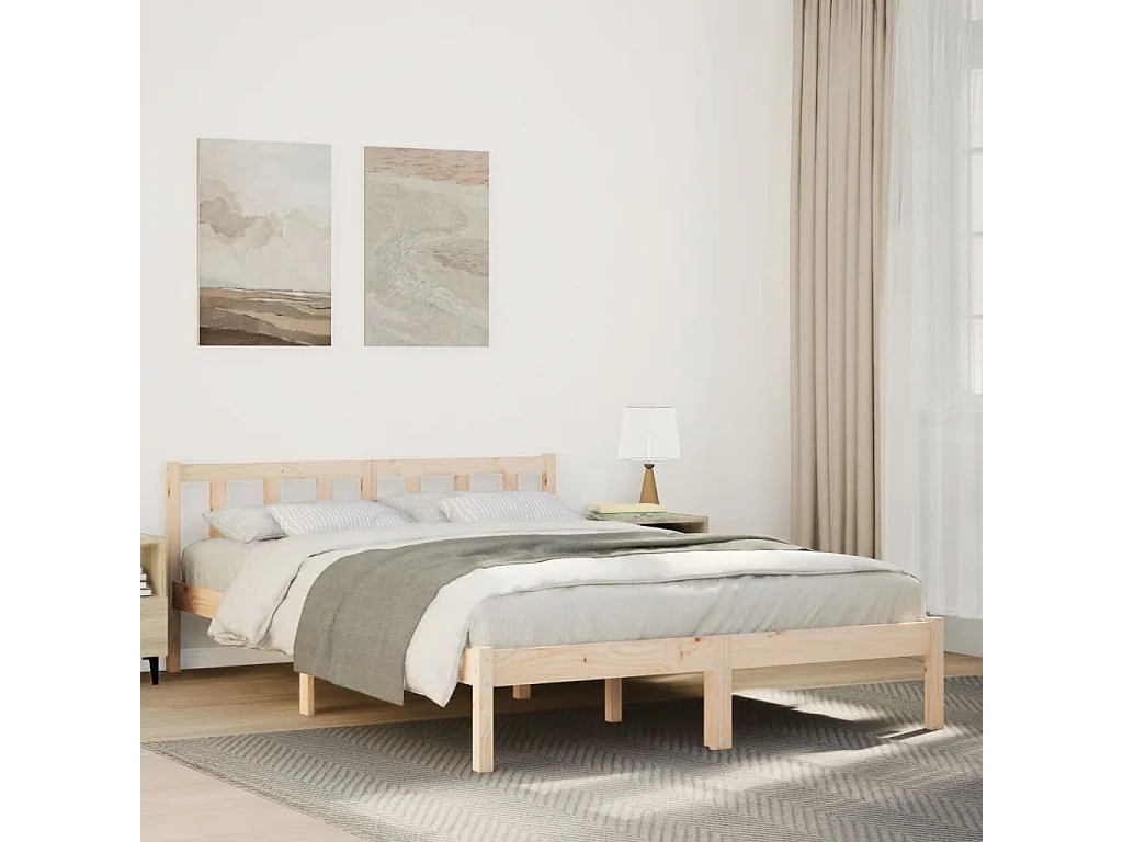 Cadre de lit extra long sans matelas 160x220 cm bois massif pin